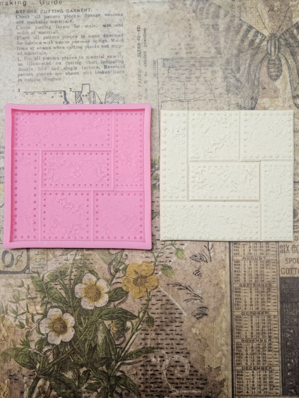 Pink Silicone Mixed Media Art Mold - Decorative Tile Pattern